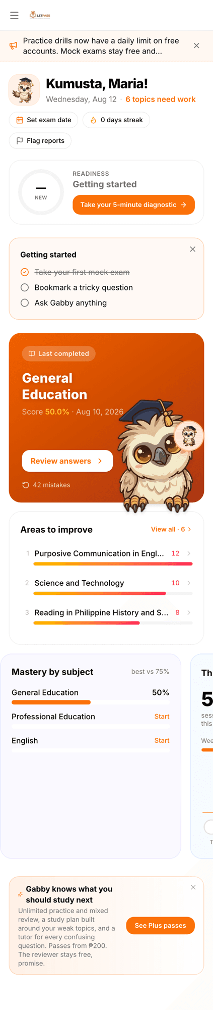 LETPass readiness dashboard