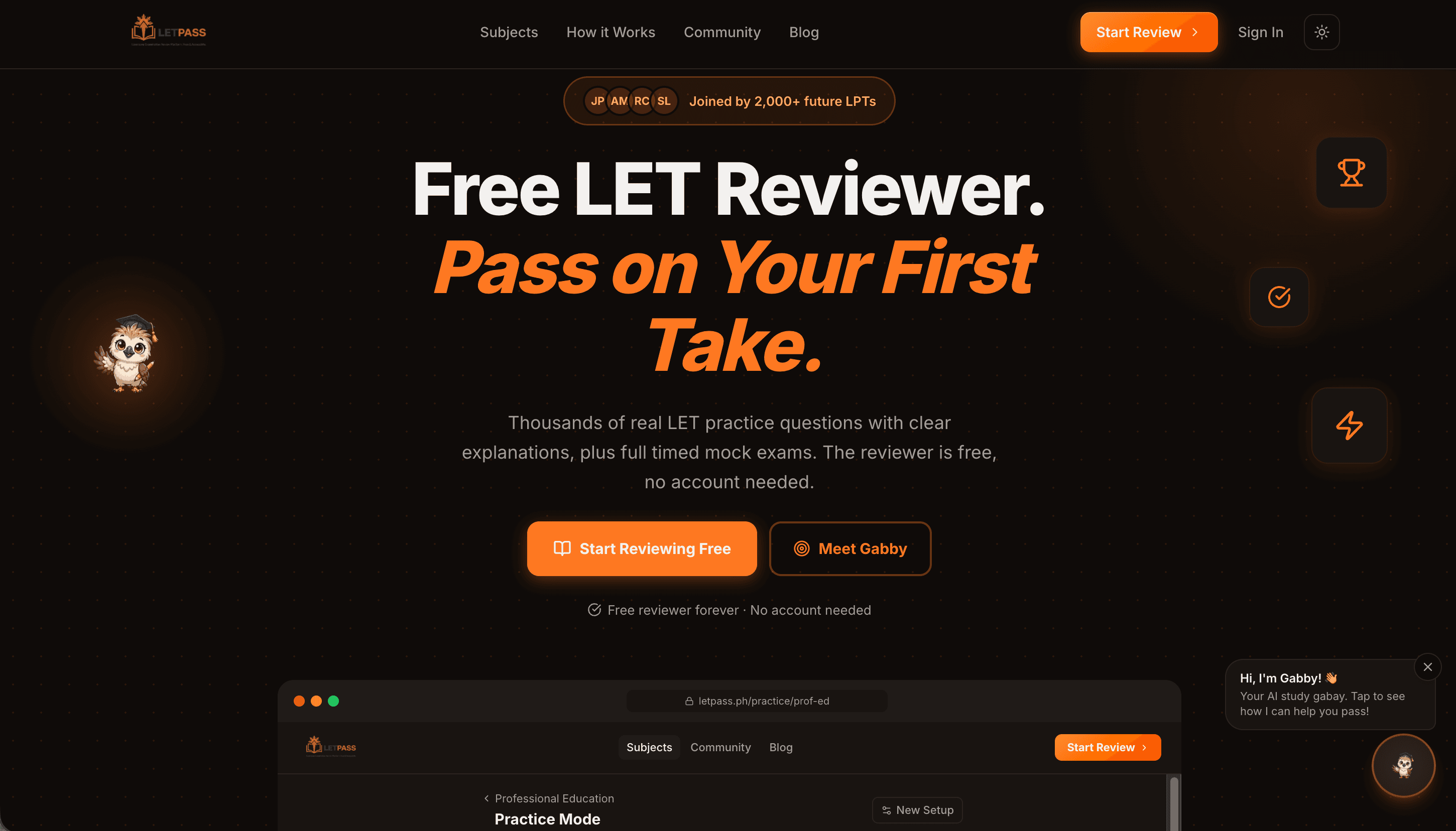 LETPass mock exam dashboard